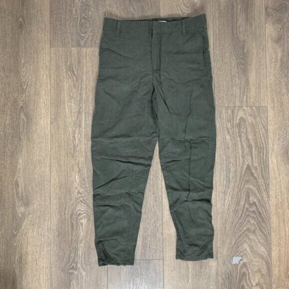 Aritzia Community Pants Straight Leg Cargo Army Linen blend Trouser Zipper Ankle - Picture 3 of 12